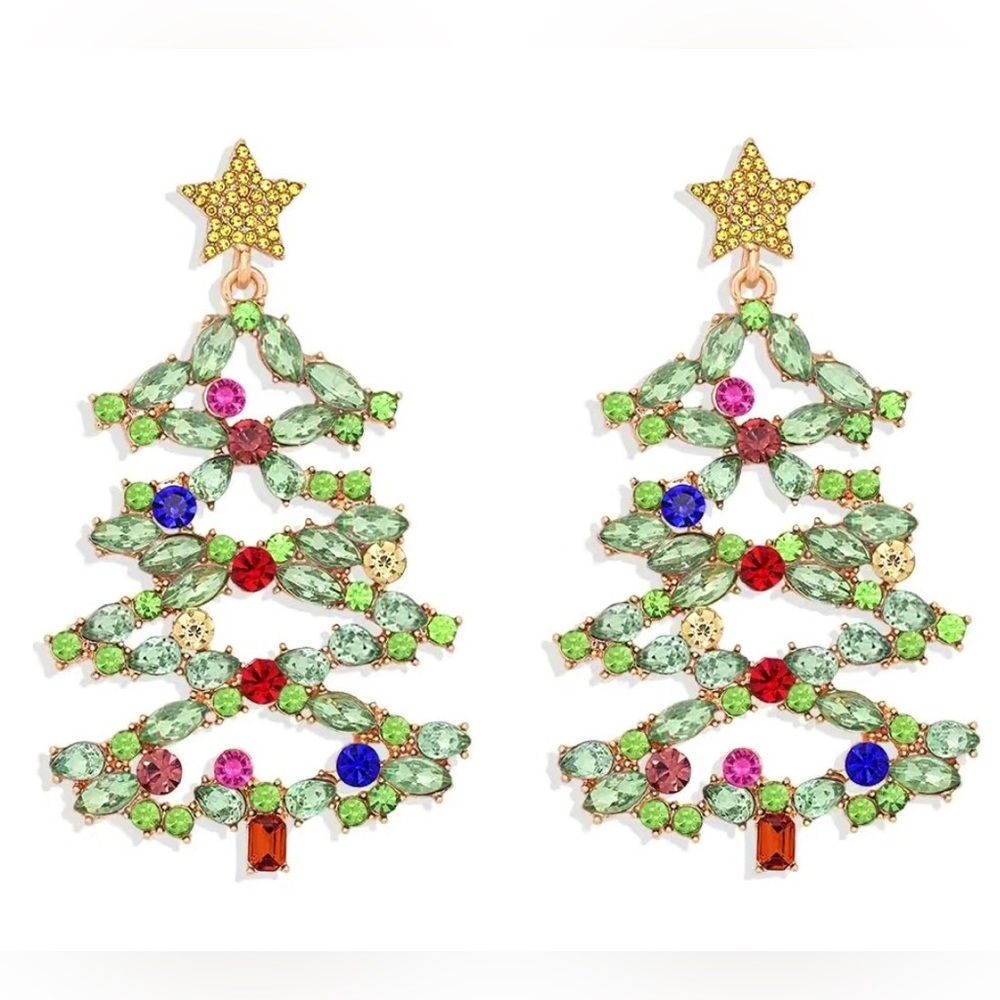🎄 Rhinestone Inlaid Christmas Tree Earrings